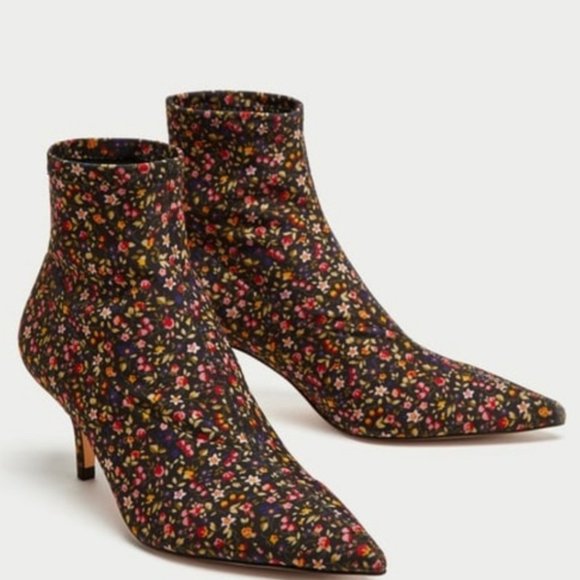 Zara Floral Kitten Heel Sock Booties - Picture 1 of 8